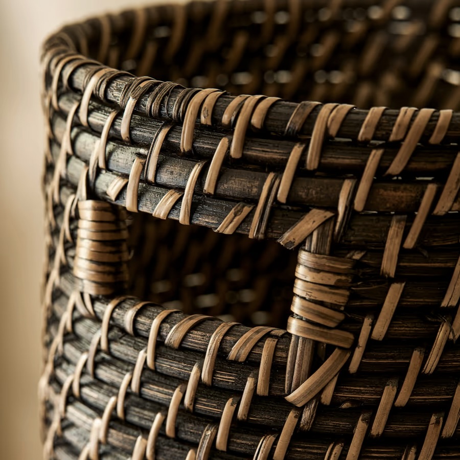 rattan bathroom bin antique brown