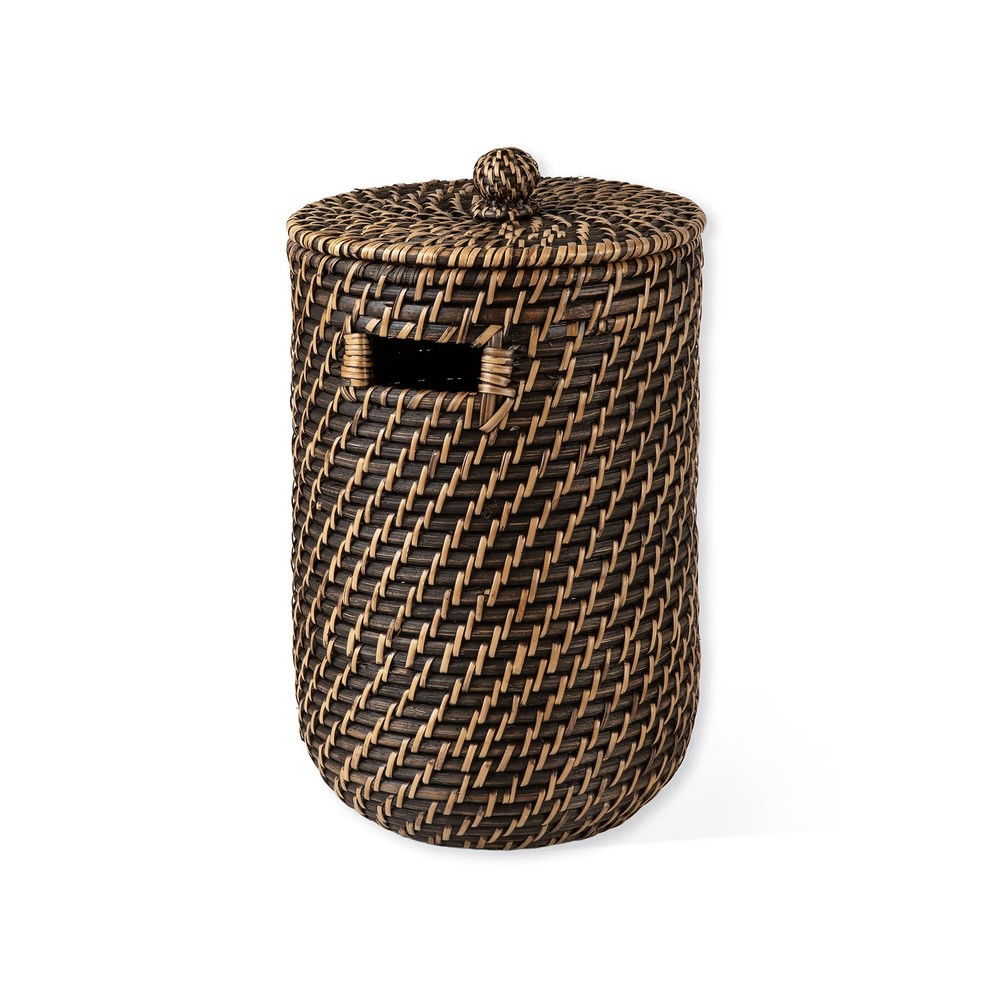 rattan bathroom bin antique brown