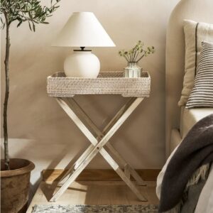 rattan tray table white