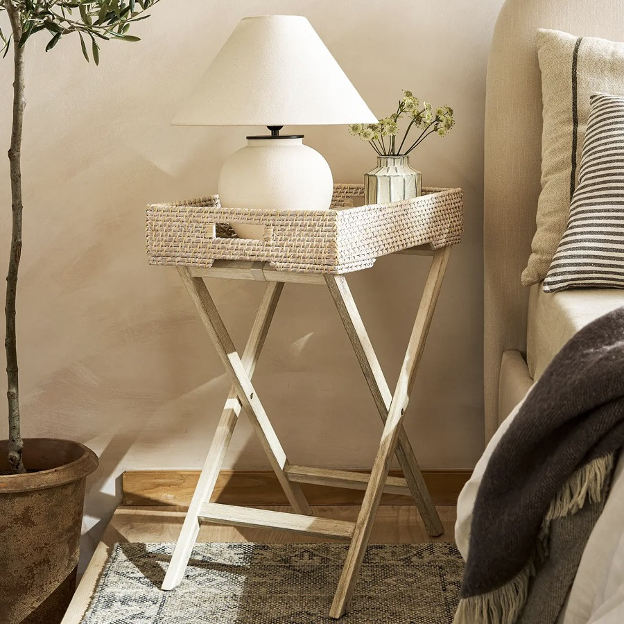 rattan tray table white