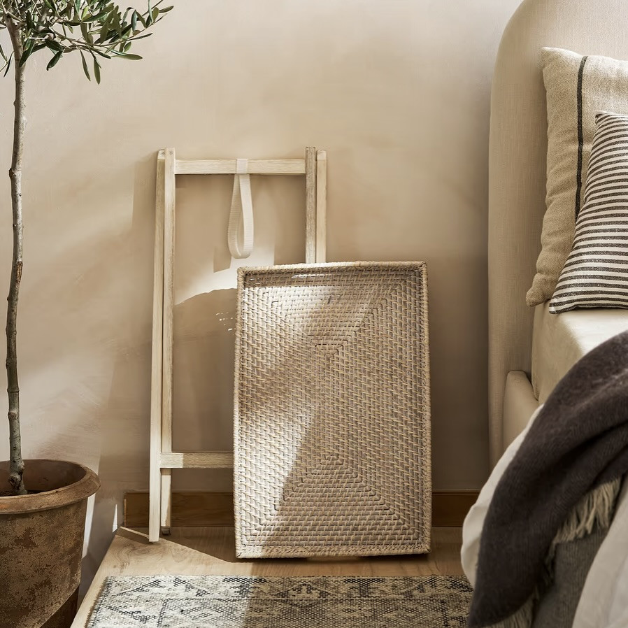 rattan tray table white