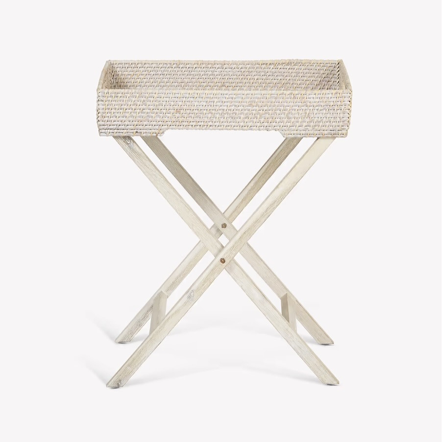 rattan tray table white
