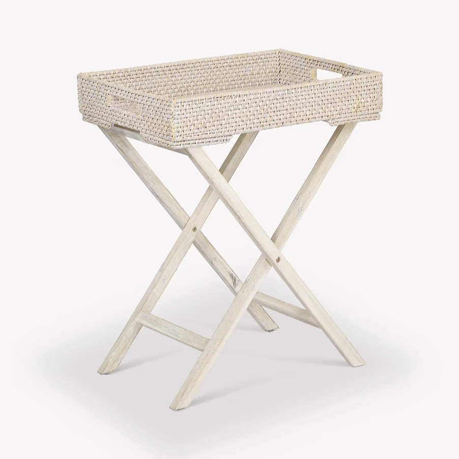 rattan tray table white