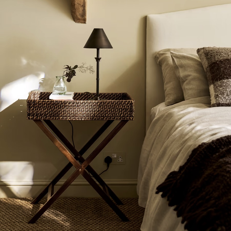 rattan tray table antique brown
