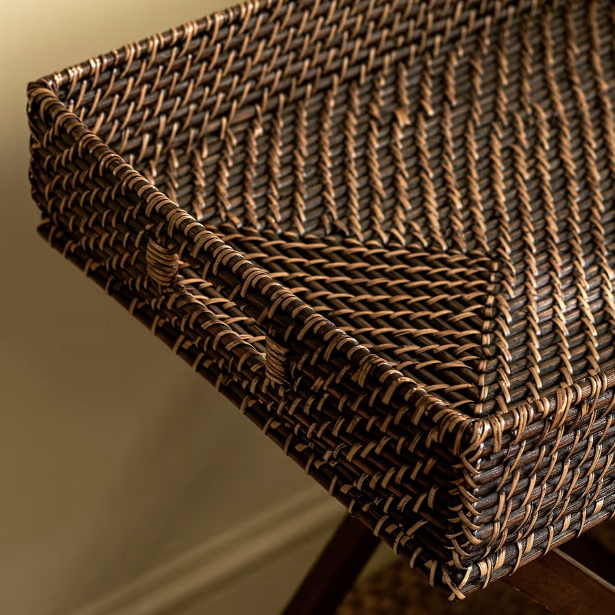 rattan tray table antique brown
